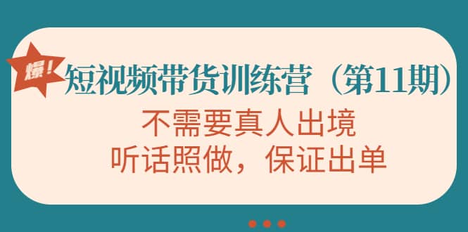 短视频带货训练营（第11期），不需要真人出境，听话照做，保证出单网创库-网创项目资源站-副业项目-创业项目-搞钱项目网创库