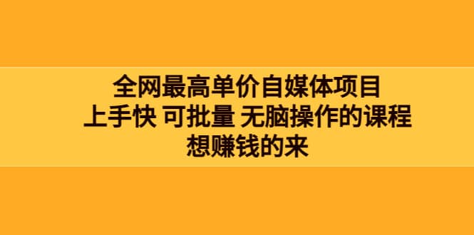 全网最单高价自媒体项目：上手快 可批量 无脑操作的课程，想赚钱的来网创库-网创项目资源站-副业项目-创业项目-搞钱项目网创库
