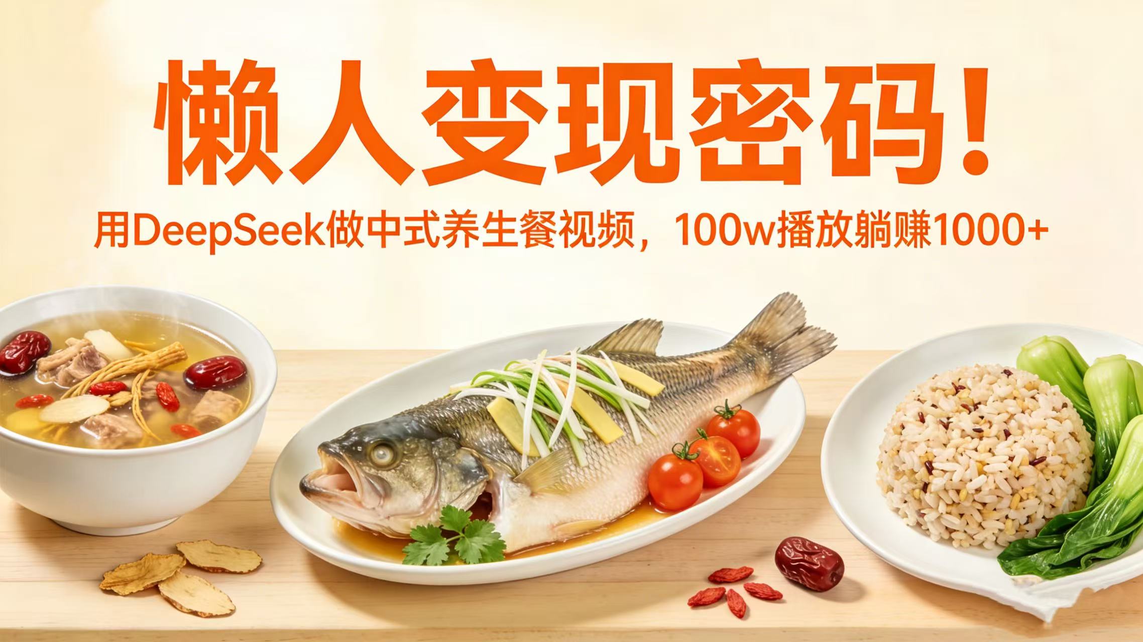 懒人变现密码！用 DeepSeek 做中式养生餐视频，100w 播放躺赚 1000+网创库-网创项目资源站-副业项目-创业项目-搞钱项目网创库