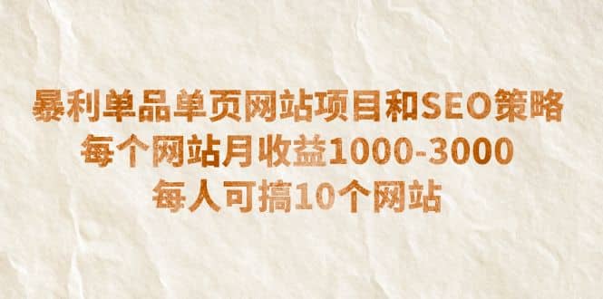 暴利单品单页网站项目和SEO策略 每个网站月收益1000-3000 每人可搞10个网创库-网创项目资源站-副业项目-创业项目-搞钱项目网创库