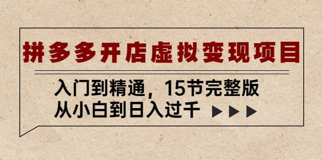 拼多多开店虚拟变现项目：入门到精通（15节完整版）网创库-网创项目资源站-副业项目-创业项目-搞钱项目网创库