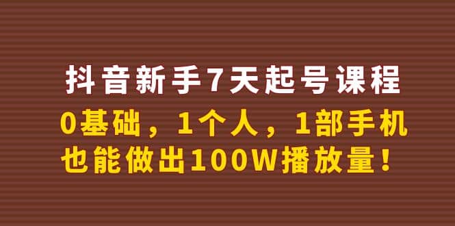 抖音新手7天起号课程：0基础，1个人，1部手机，也能做出100W播放量网创库-网创项目资源站-副业项目-创业项目-搞钱项目网创库