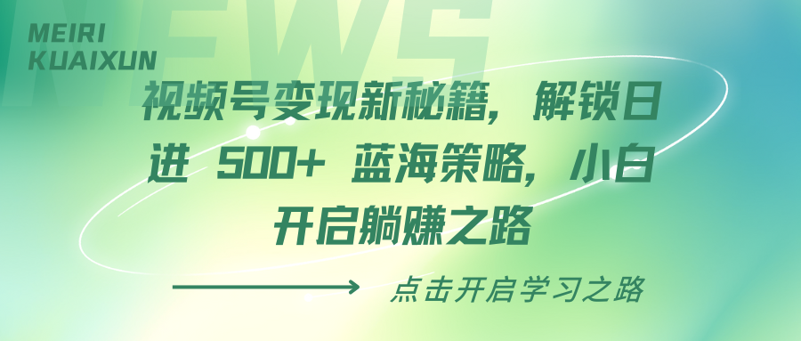 视频号变现新秘籍，解锁日进 500+ 蓝海策略，小白开启躺赚之路网创库-网创项目资源站-副业项目-创业项目-搞钱项目网创库