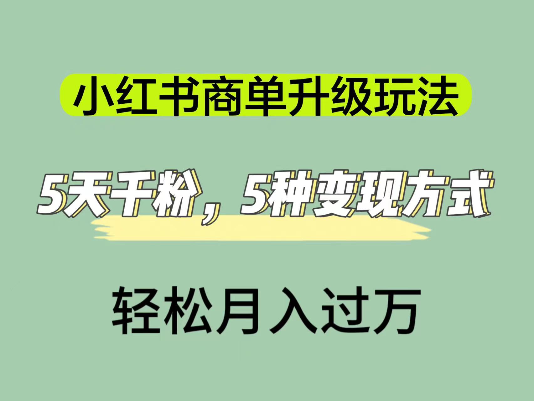 小红书商单升级玩法，5天千粉，5种变现渠道，轻松月入1万+网创库-网创项目资源站-副业项目-创业项目-搞钱项目网创库