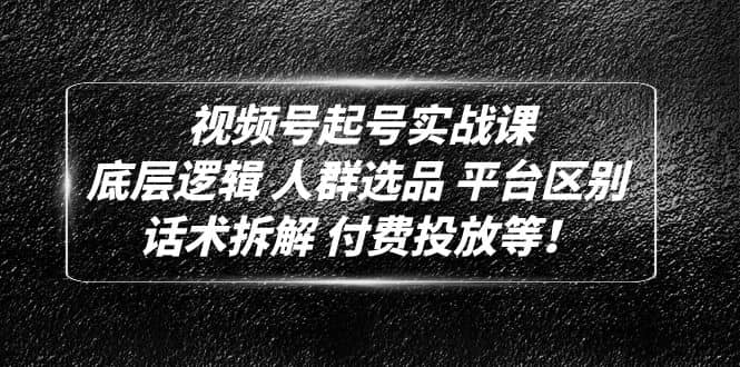 视频号起号实战课：底层逻辑 人群选品 平台区别 话术拆解 付费投放等网创库-网创项目资源站-副业项目-创业项目-搞钱项目网创库