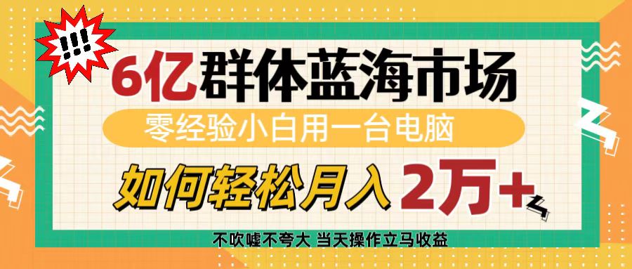 6亿群体蓝海市场，零经验小白用一台电脑，如何轻松月入2万+网创库-网创项目资源站-副业项目-创业项目-搞钱项目网创库