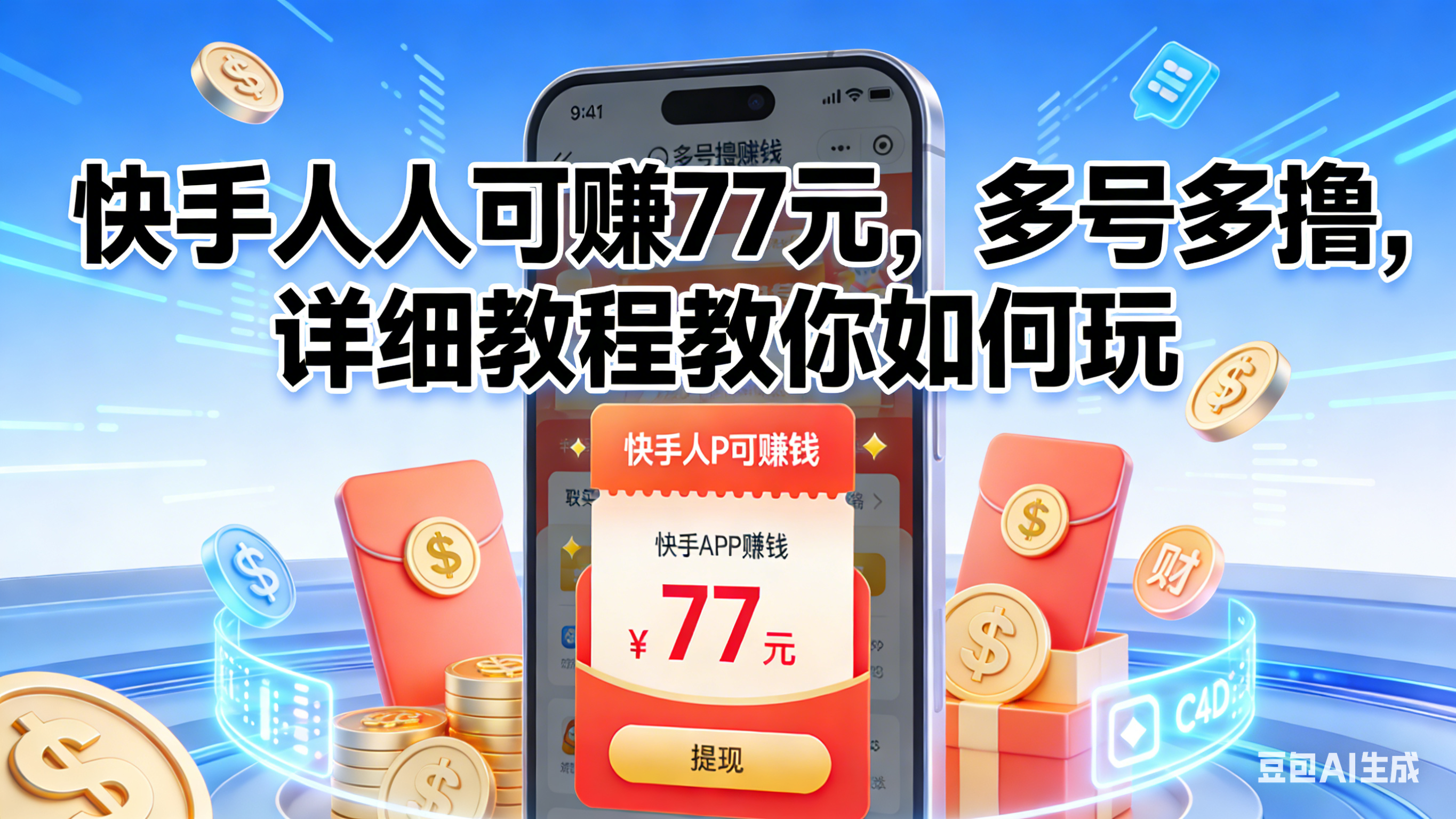 快手人人可赚77元，多号多撸，详细教程教你如何玩网创库-网创项目资源站-副业项目-创业项目-搞钱项目网创库