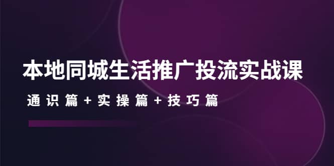 本地同城生活推广投流实战课：通识篇+实操篇+技巧篇网创库-网创项目资源站-副业项目-创业项目-搞钱项目网创库