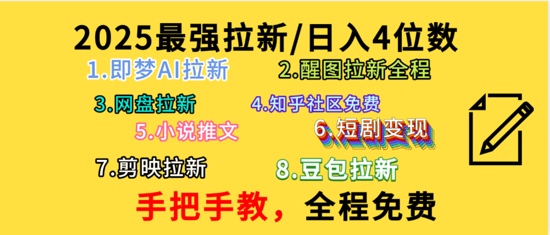 全程免费，手把手教，日入4位数的拉新项目，教会你免费使用各种AI软件，并且持续更新市面上最新的项目哦！网创库-网创项目资源站-副业项目-创业项目-搞钱项目网创库