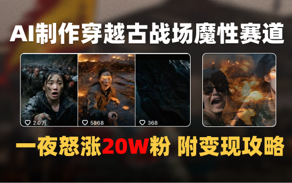 AI制作穿越古战场视频一夜涨粉20W保姆级教学（附AI变现指南）网创库-网创项目资源站-副业项目-创业项目-搞钱项目网创库
