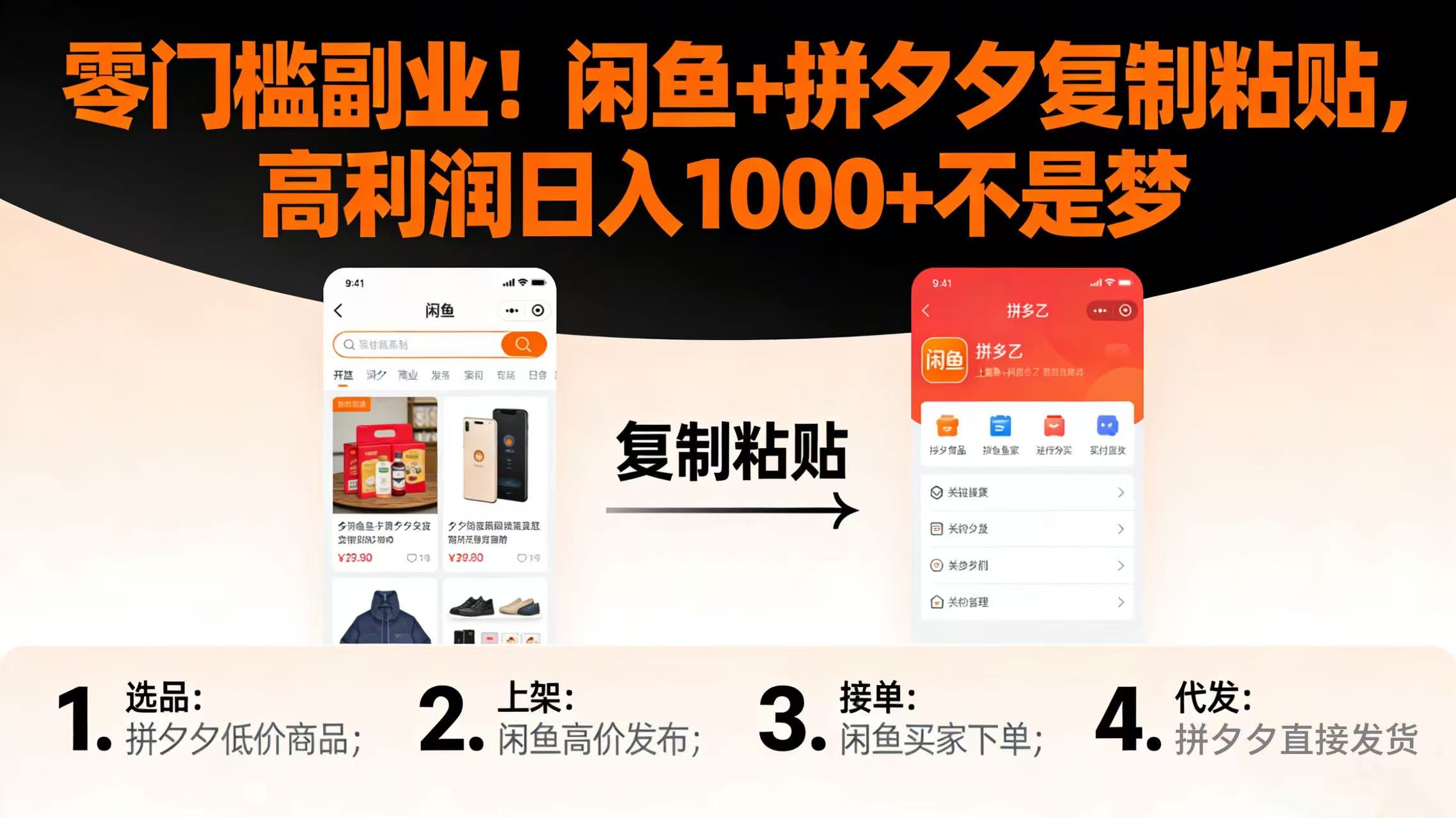 零门槛副业！闲鱼 + 拼夕夕复制粘贴，高利润日入 1000 + 不是梦网创库-网创项目资源站-副业项目-创业项目-搞钱项目网创库