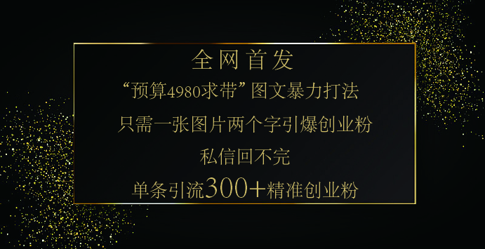 小红书，“预算 4980 带我飞” 的神奇图片引流法，堪称涨粉核武器！只需一张图，就能单条笔记凭借此方法，轻松引流 300 + 精准创业粉！网创库-网创项目资源站-副业项目-创业项目-搞钱项目网创库