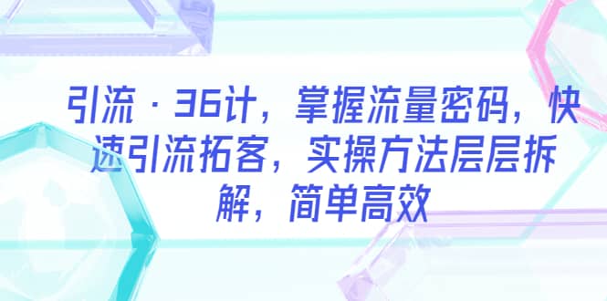 引流·36计，掌握流量密码，快速引流拓客，实操方法层层拆解，简单高效网创库-网创项目资源站-副业项目-创业项目-搞钱项目网创库