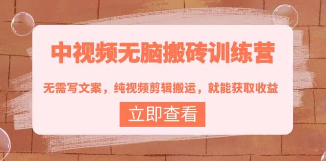中视频无脑搬砖训练营：无需写文案，纯视频剪辑搬运，就能获取收益网创库-网创项目资源站-副业项目-创业项目-搞钱项目网创库