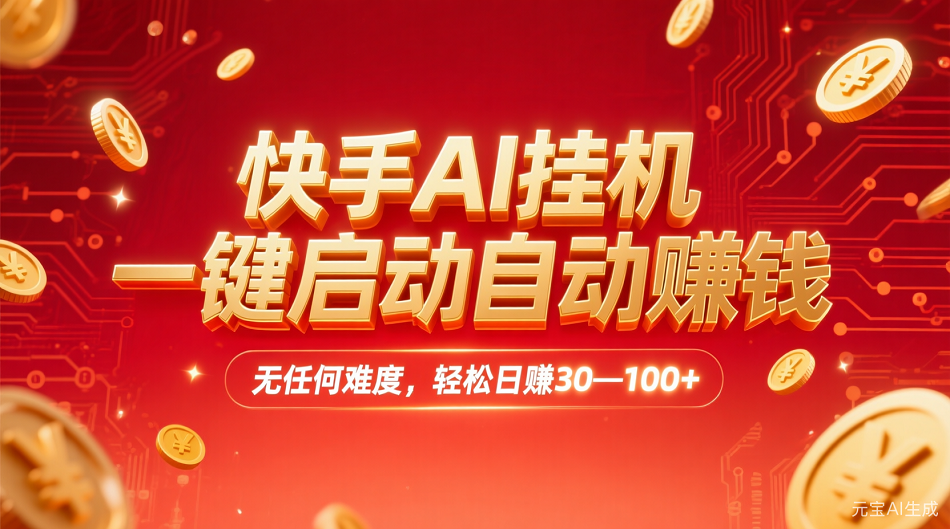 快手AI，一键启动自动赚钱 无任何难度，轻松一天30—100+网创库-网创项目资源站-副业项目-创业项目-搞钱项目网创库