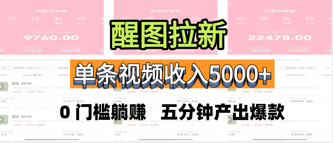 醒图拉新，0 门槛躺赚，五分钟产出爆款，单条视频收入5000+网创库-网创项目资源站-副业项目-创业项目-搞钱项目网创库