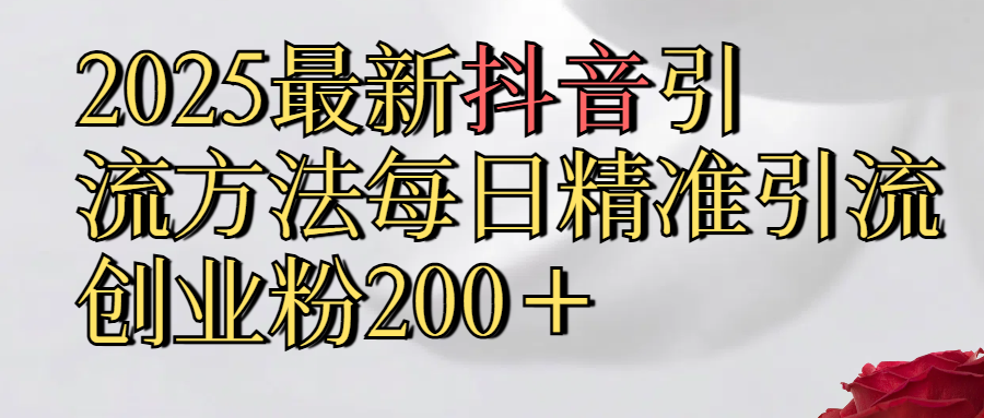 2025最新,抖音引流,方法每日精准引流创业粉300＋网创库-网创项目资源站-副业项目-创业项目-搞钱项目网创库