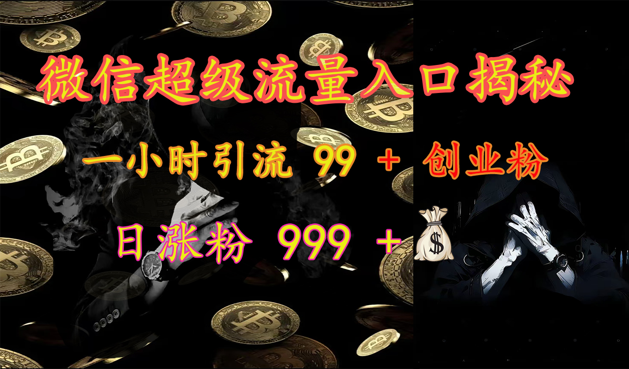 微信超级流量入口揭秘：一小时引流 99 + 创业粉，日涨粉 999 +【揭秘】网创库-网创项目资源站-副业项目-创业项目-搞钱项目网创库