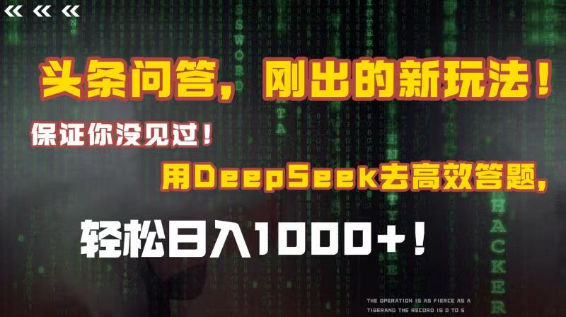 头条问答，刚出的新玩法！保证你没见过！结合Deepseek高效答题，轻松日入1000+网创库-网创项目资源站-副业项目-创业项目-搞钱项目网创库