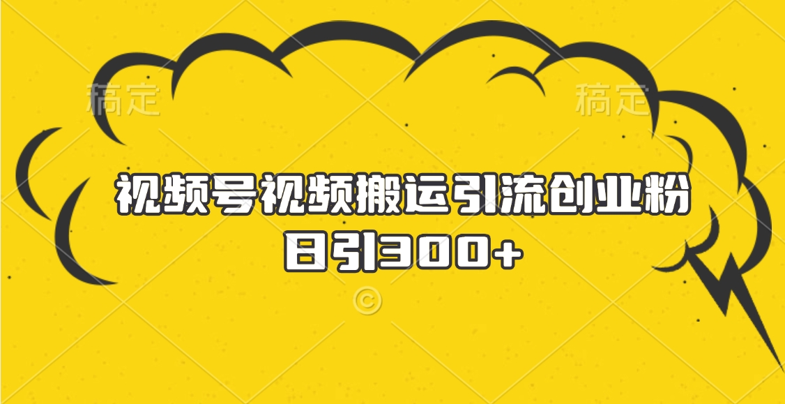 视频号视频搬运引流创业粉，日引300+网创库-网创项目资源站-副业项目-创业项目-搞钱项目网创库