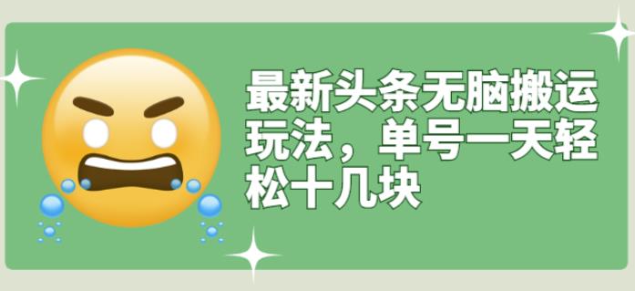 最新头条无脑搬运玩法，单号一天轻松十几块【视频教程+搬运软件】网创库-网创项目资源站-副业项目-创业项目-搞钱项目网创库