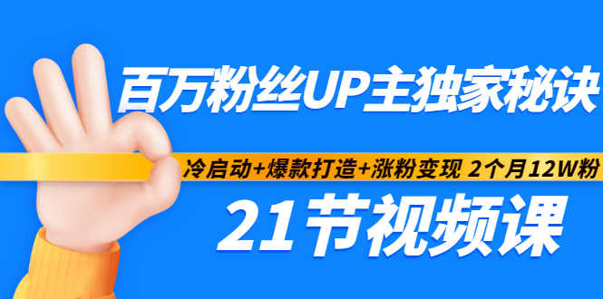 百万粉丝UP主独家秘诀：冷启动+爆款打造+涨粉变现2个月12W粉（21节视频课)网创库-网创项目资源站-副业项目-创业项目-搞钱项目网创库