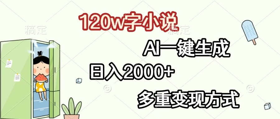 120w字小说，AI一键生成，日入2000+，多重变现方式网创库-网创项目资源站-副业项目-创业项目-搞钱项目网创库
