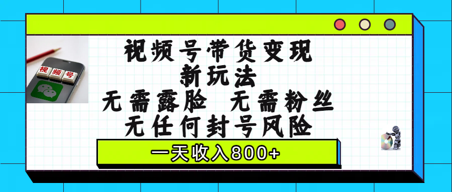 视频号带货变现新玩法，无需露脸，无需粉丝，无任何封号风险，一天收入800+网创库-网创项目资源站-副业项目-创业项目-搞钱项目网创库
