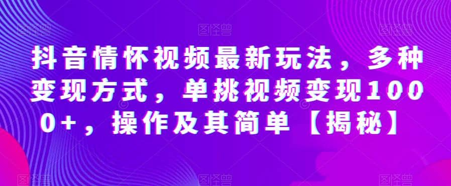 抖音情怀视频最新玩法，多种变现方式，单挑视频变现1000+，操作及其简单【揭秘】网创库-网创项目资源站-副业项目-创业项目-搞钱项目网创库