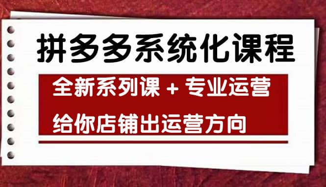 车神陪跑，拼多多系统化课程，全新系列课+专业运营给你店铺出运营方向网创库-网创项目资源站-副业项目-创业项目-搞钱项目网创库