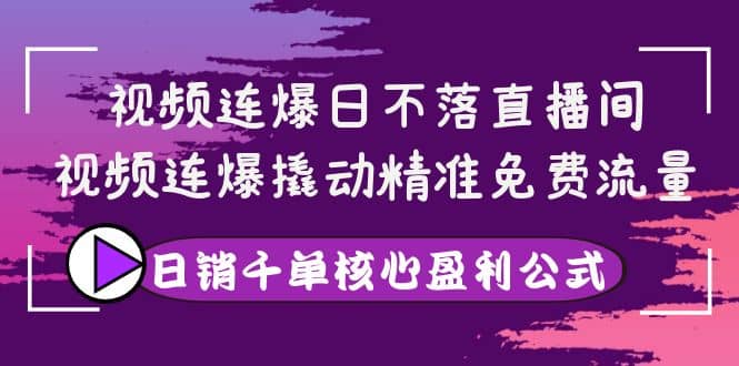 视频连爆日不落直播间，视频连爆撬动精准免费流量，日销千单核心盈利公式网创库-网创项目资源站-副业项目-创业项目-搞钱项目网创库