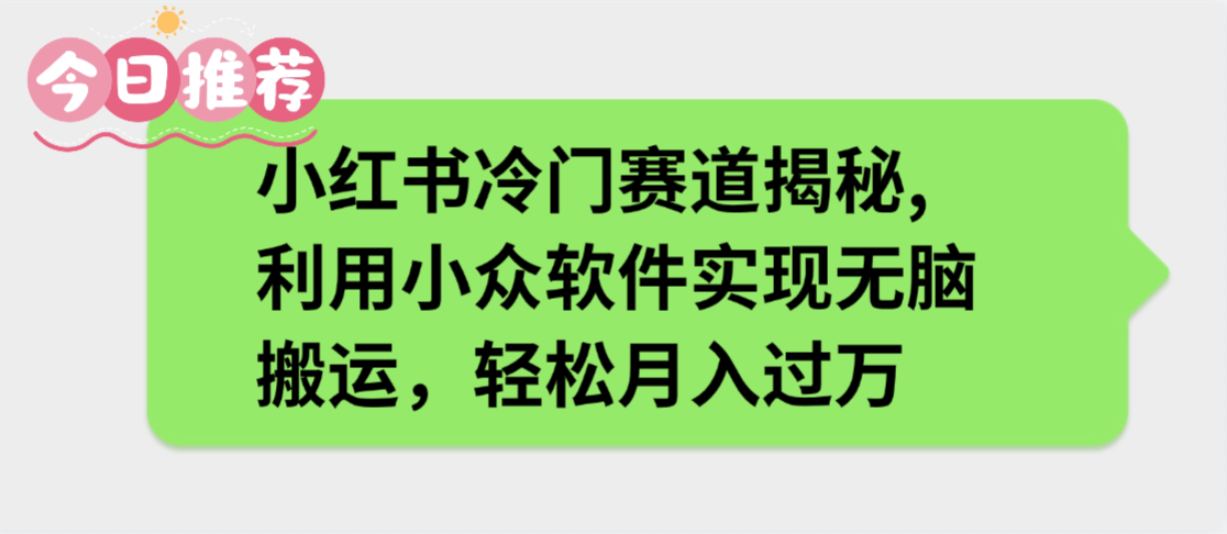 小红书冷门赛道揭秘,利用小众软件实现无脑搬运，轻松月入过万网创库-网创项目资源站-副业项目-创业项目-搞钱项目网创库