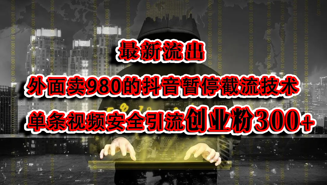 最新流出：外面卖980的抖音暂停截流技术单条视频安全引流创业粉300+网创库-网创项目资源站-副业项目-创业项目-搞钱项目网创库