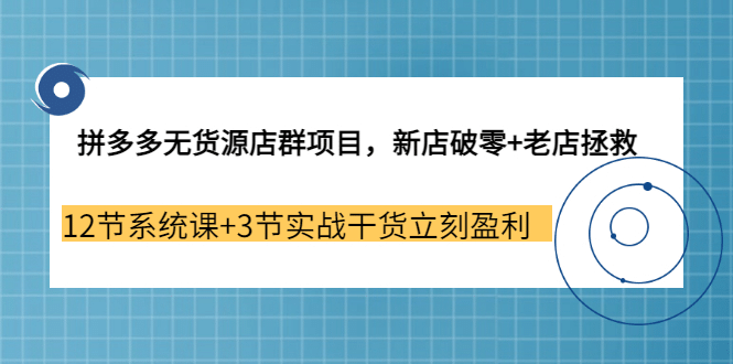 拼多多无货源店群项目，新店破零+老店拯救 12节系统课+3节实战干货立刻盈利网创库-网创项目资源站-副业项目-创业项目-搞钱项目网创库