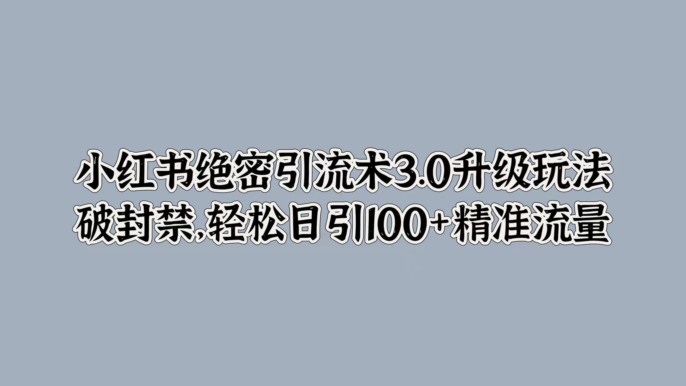 小红书绝密引流术3.0升级玩法，破封禁，轻松日引100+精准流量网创库-网创项目资源站-副业项目-创业项目-搞钱项目网创库