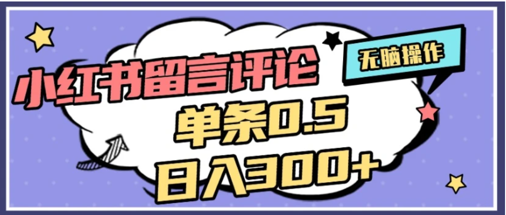 2026最新小红书评论单条0.5元，日入300＋，无上限，详细操作流程网创库-网创项目资源站-副业项目-创业项目-搞钱项目网创库