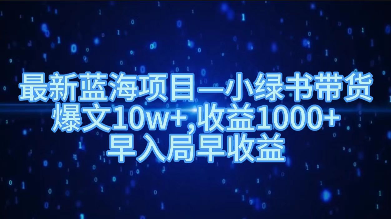 最新蓝海项目小绿书带货，爆文10w＋，收益1000＋，早入局早获益！！网创库-网创项目资源站-副业项目-创业项目-搞钱项目网创库