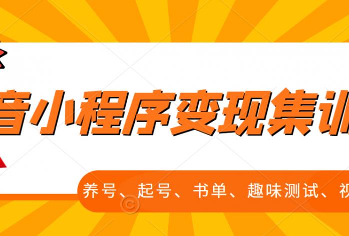 抖音小程序变现集训课，养号、起号、书单、趣味测试、视频剪辑，全套流程网创库-网创项目资源站-副业项目-创业项目-搞钱项目网创库