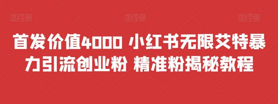 首发价值4000 小红书无限艾特暴力引流创业粉 精准粉揭秘教程网创库-网创项目资源站-副业项目-创业项目-搞钱项目网创库