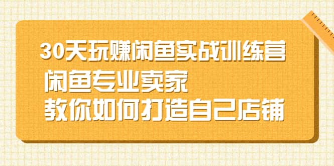 30天玩赚闲鱼实战训练营，闲鱼专业卖家教你如何打造自己店铺网创库-网创项目资源站-副业项目-创业项目-搞钱项目网创库