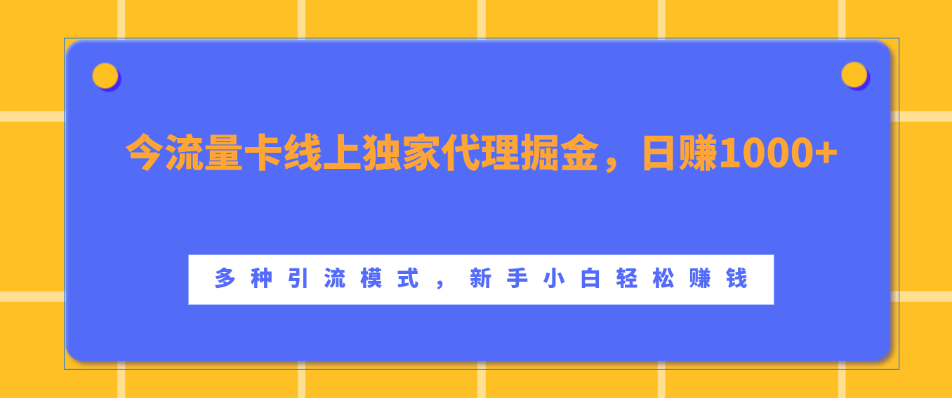 流量卡线上独家代理掘金，日赚1000+ ，多种引流模式，新手小白轻松赚钱网创库-网创项目资源站-副业项目-创业项目-搞钱项目网创库