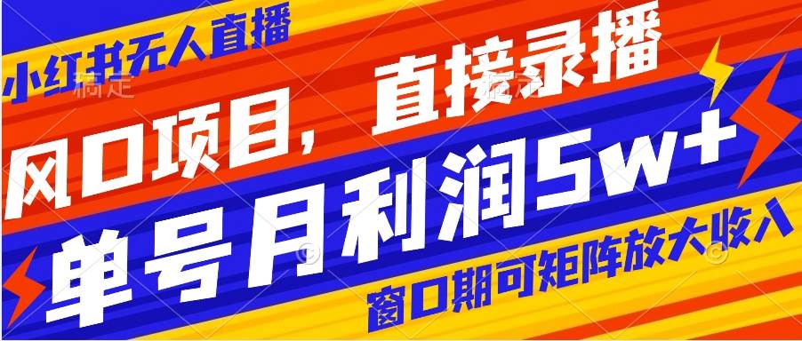 风口项目，小红书无人直播带货，直接录播，可矩阵，月入5w+网创库-网创项目资源站-副业项目-创业项目-搞钱项目网创库