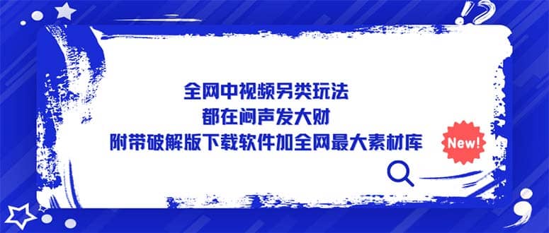 全网中视频另类玩法，都在闷声发大财，附带下载软件加全网最大素材库网创库-网创项目资源站-副业项目-创业项目-搞钱项目网创库