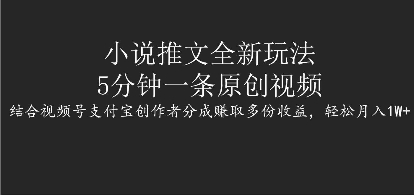 小说推文全新玩法，5分钟一条原创视频，结合视频号支付宝创作者分成赚取多份收益，轻松月入1W+网创库-网创项目资源站-副业项目-创业项目-搞钱项目网创库