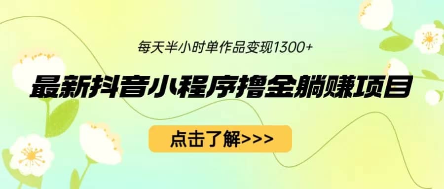 最新抖音小程序撸金躺赚项目，一部手机每天半小时，单个作品变现1300+网创库-网创项目资源站-副业项目-创业项目-搞钱项目网创库