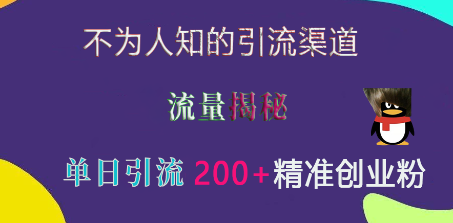 不为人知的引流渠道，流量揭秘，实测单日引流200+精准创业粉网创库-网创项目资源站-副业项目-创业项目-搞钱项目网创库