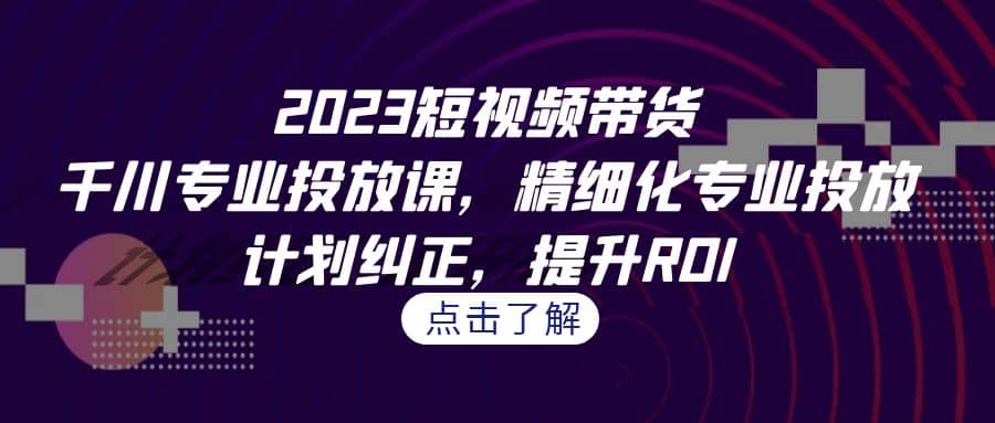 2023短视频带货-千川专业投放课，精细化专业投放，计划纠正，提升ROI网创库-网创项目资源站-副业项目-创业项目-搞钱项目网创库