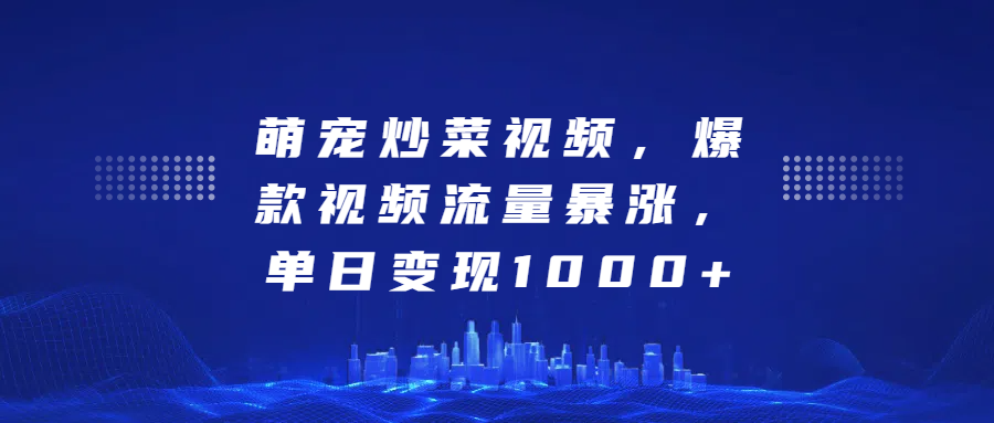 萌宠炒菜视频，爆款视频流量暴涨，单日变现1000+网创库-网创项目资源站-副业项目-创业项目-搞钱项目网创库