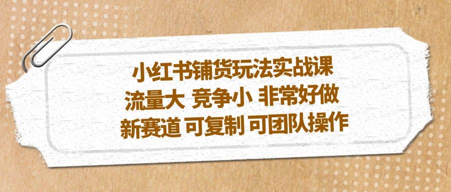小红书铺货玩法实战课，流量大 竞争小 非常好做 新赛道 可复制 可团队操作网创库-网创项目资源站-副业项目-创业项目-搞钱项目网创库