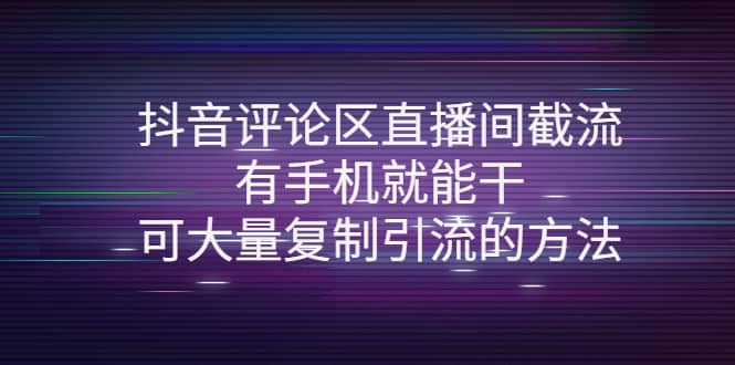 抖音评论区直播间截流，有手机就能干，可大量复制引流的方法网创库-网创项目资源站-副业项目-创业项目-搞钱项目网创库